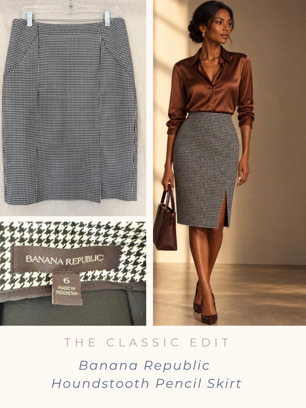 Banana Republic | Black White Houndstooth Pencil Skirt | Stretch Skirt | Size 6